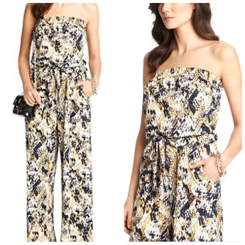 Diane Von Furstenberg Silk Snake Print Strapless Jumpsuit Size 4
